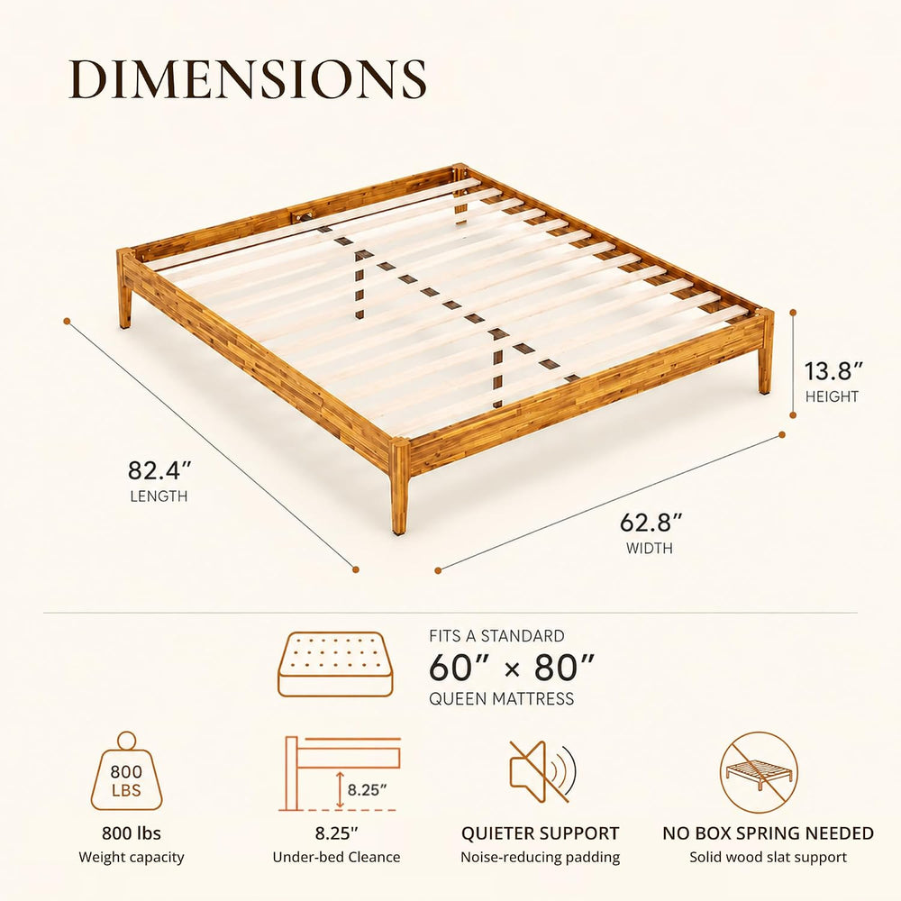 Howizz Camila 14'' Luxury Acacia Wood Bed Frame – Heavy Duty Queen Pl...