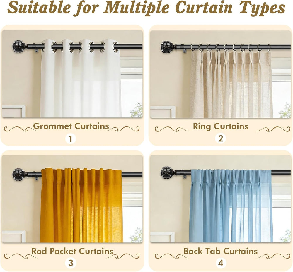 HOTOZON Curtain Rods for Windows 2 Pack 32-86 Inches, Black