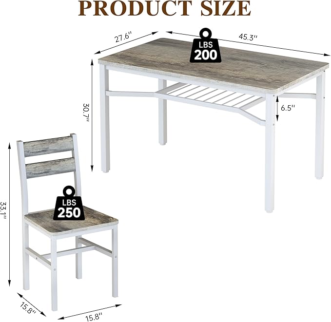 Hooseng Dining Table Set for 4, Wood Kitchen Table Chairs Set with Storage, F...