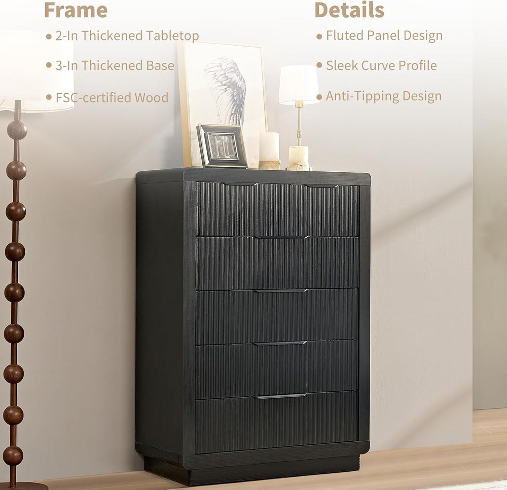 YANSNWO Black Dresser with Thickened Design, 44.4" Tall Chest of Drawers