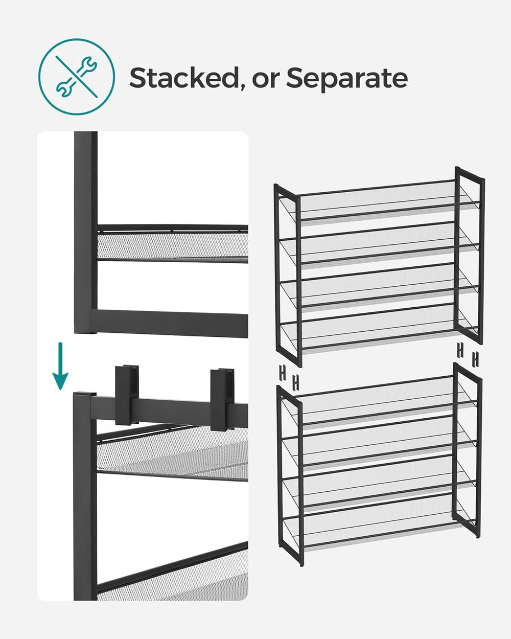 SONGMICS Shoe Rack, 8-Tier Shoe Organizer, Metal Rack for Garage, Set of 2, 4...