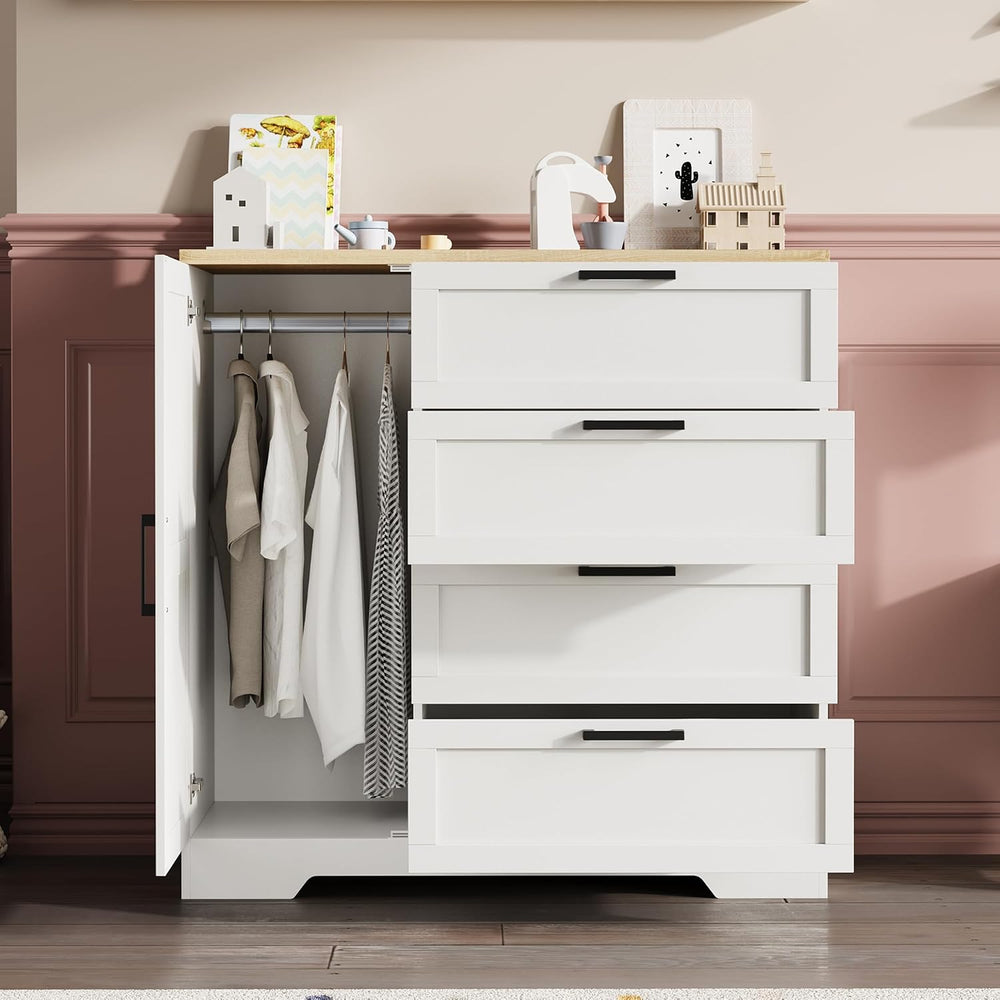 IDEALHOUSE 43.3'' H Armoire Wardrobe Closet with 4 Drawers and Hangin...