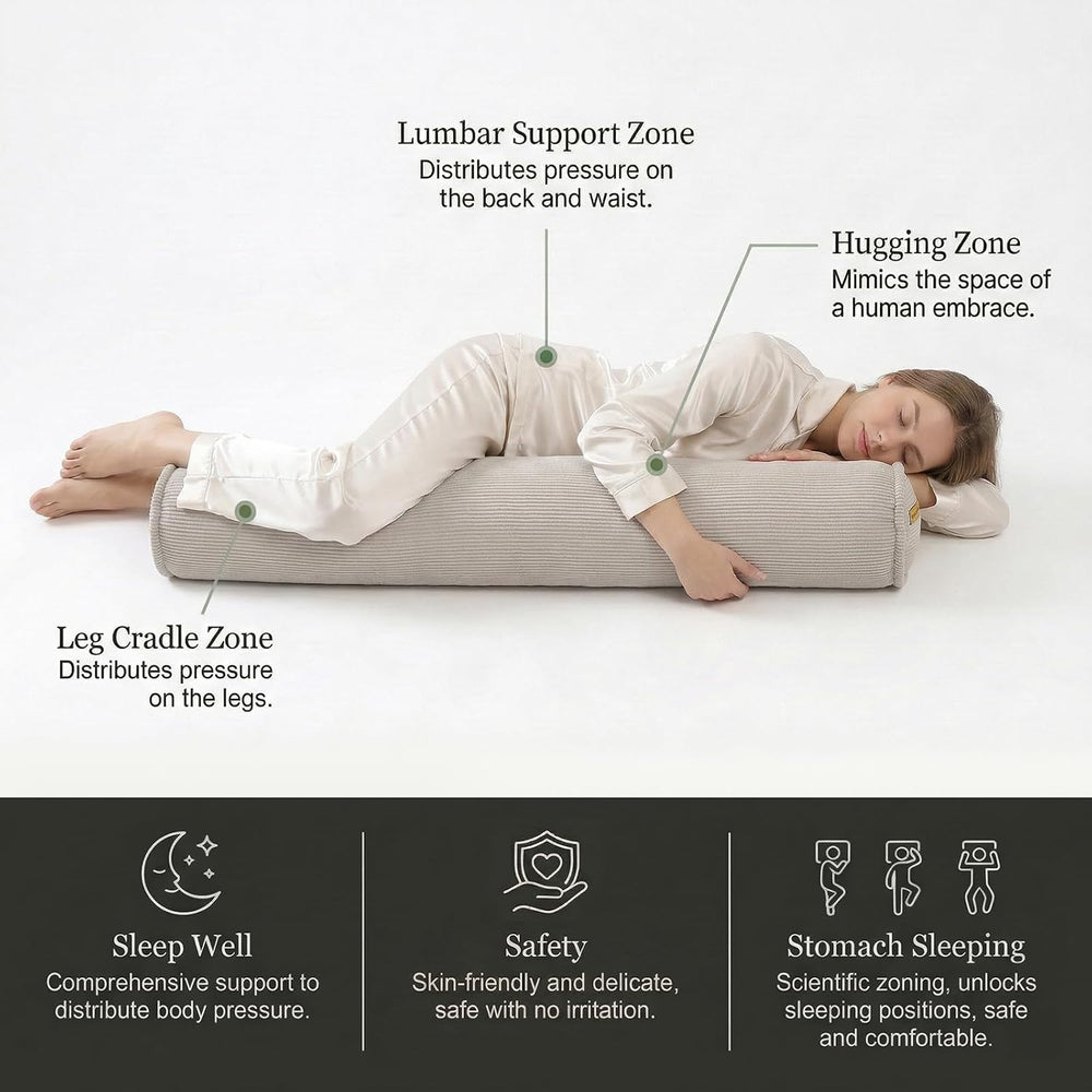 Corduroy Long Pillow for Bed, 39 x 7.87 Inches, Beige Gray