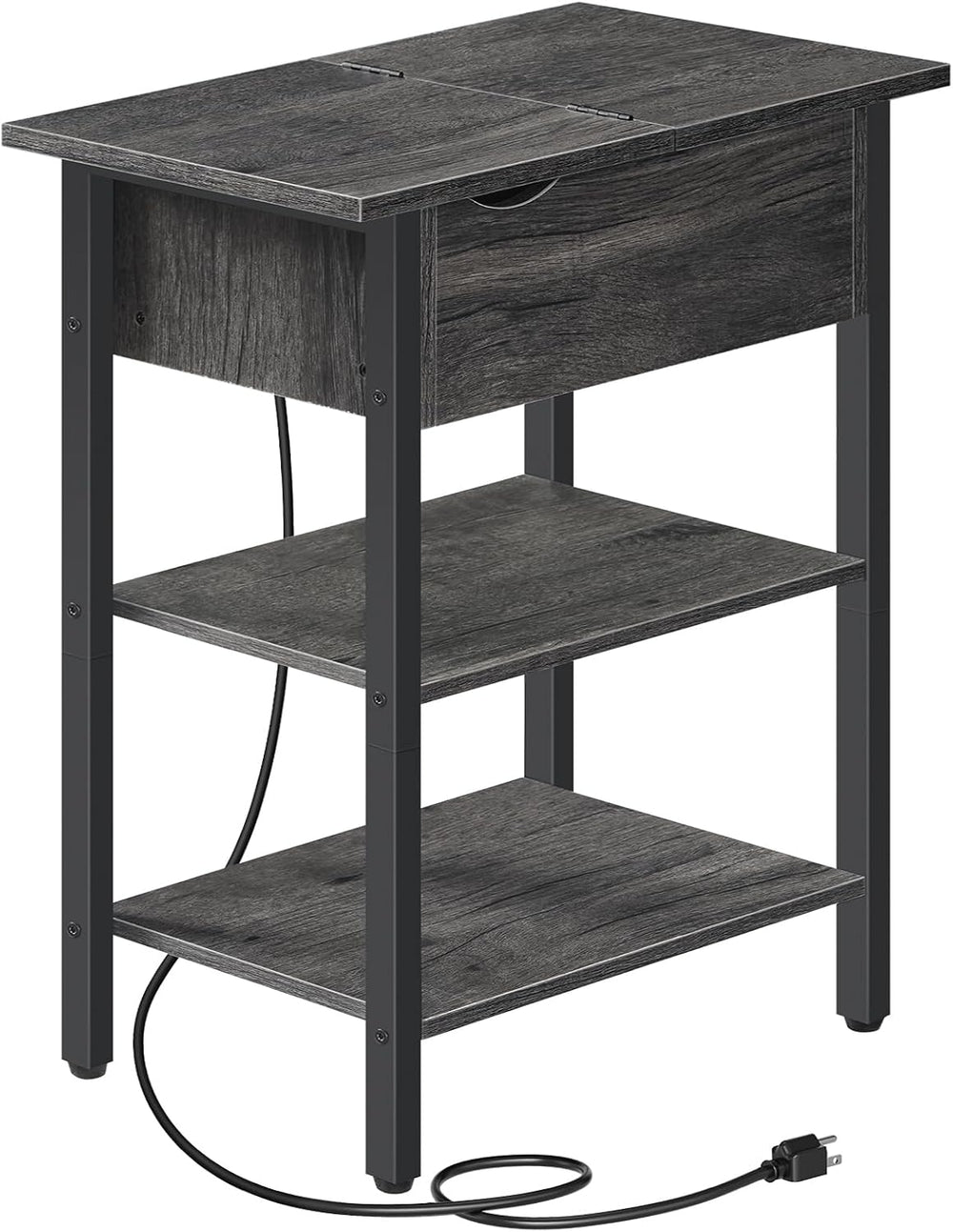 HOOBRO End Table with Charging Station, Narrow Side Table, Flip Top Nightstan...