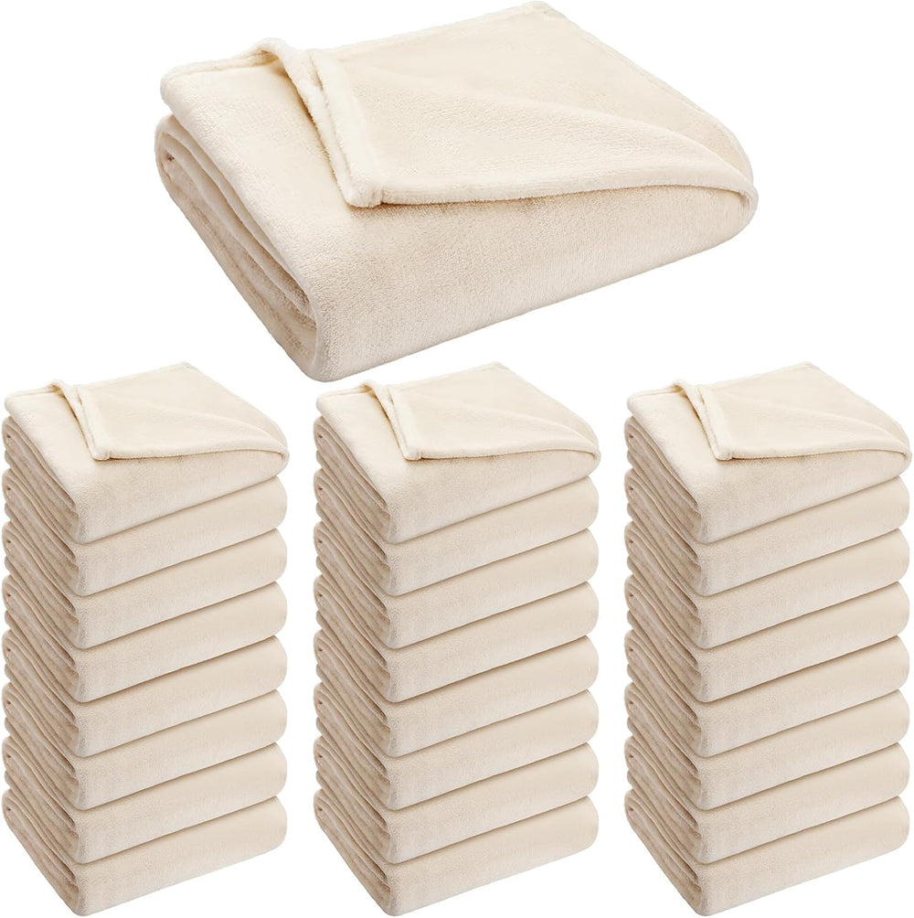 30 Pack Wedding Flannel Blanket for Guests, Beige, 50 x 60"