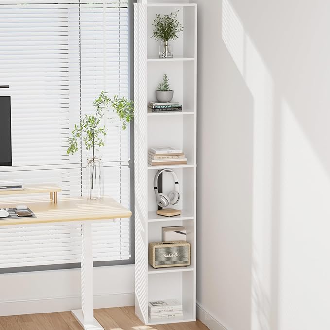 Tall Narrow Bookshelf 6-Tier Bookcase,70.5" Skinny Thin Corner Shelf Sli...