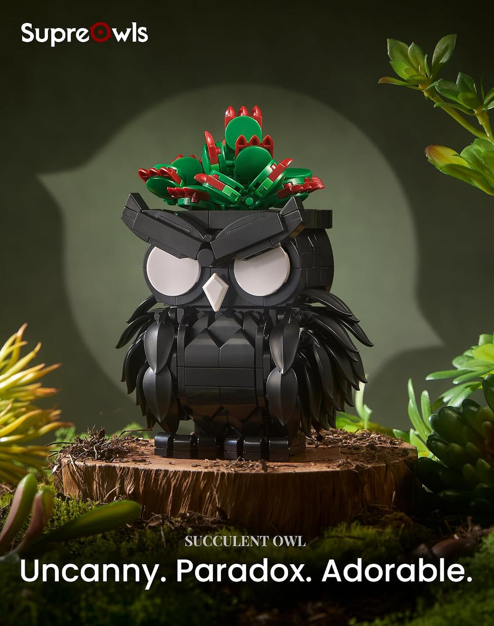 Owl Succulent Building Blocks Set Halloween Bird Animal Brick Kit for Adult