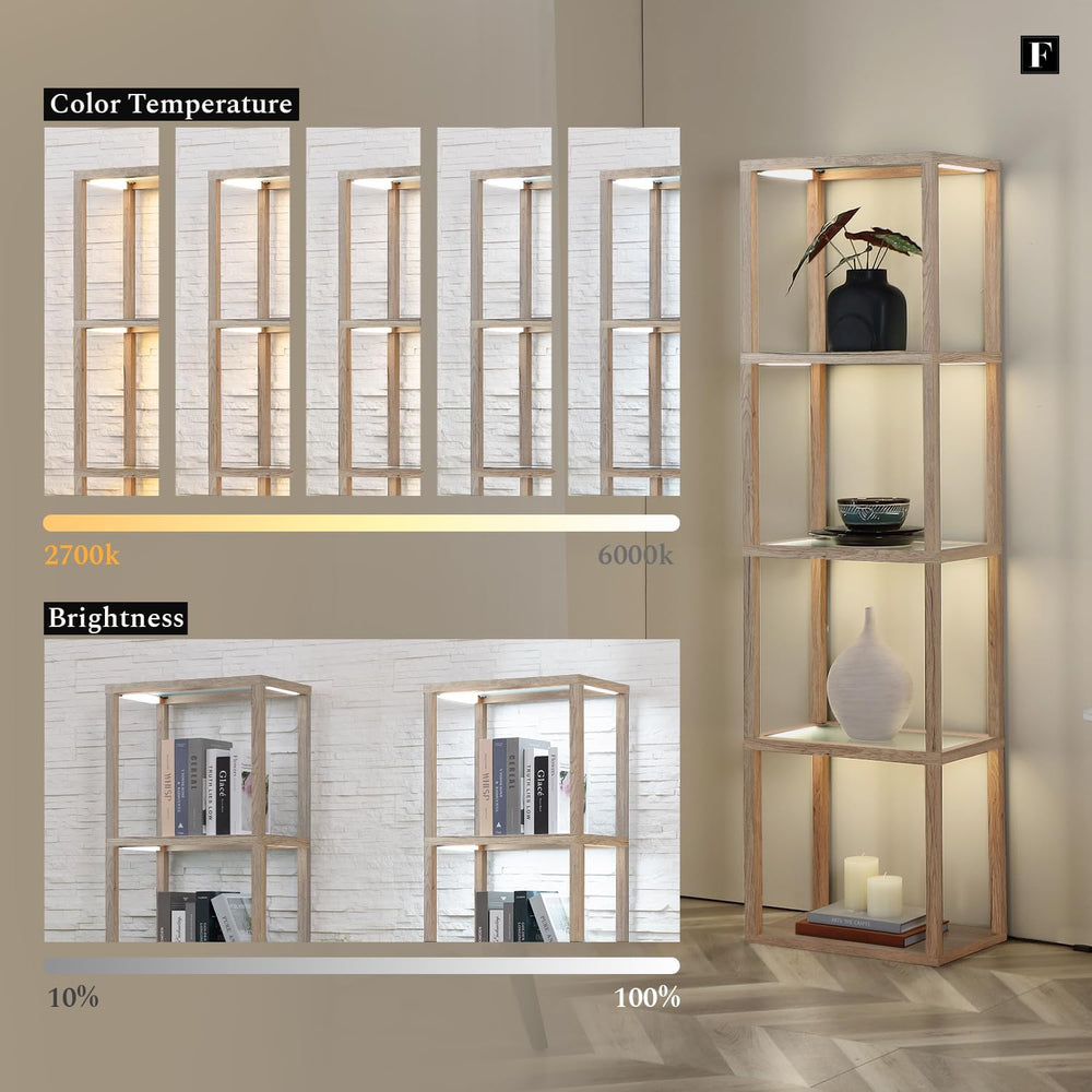 FENLO Fantasy Plus 66" Luxury Glass Display Shelf, Rustic Wood | Dimmabl...