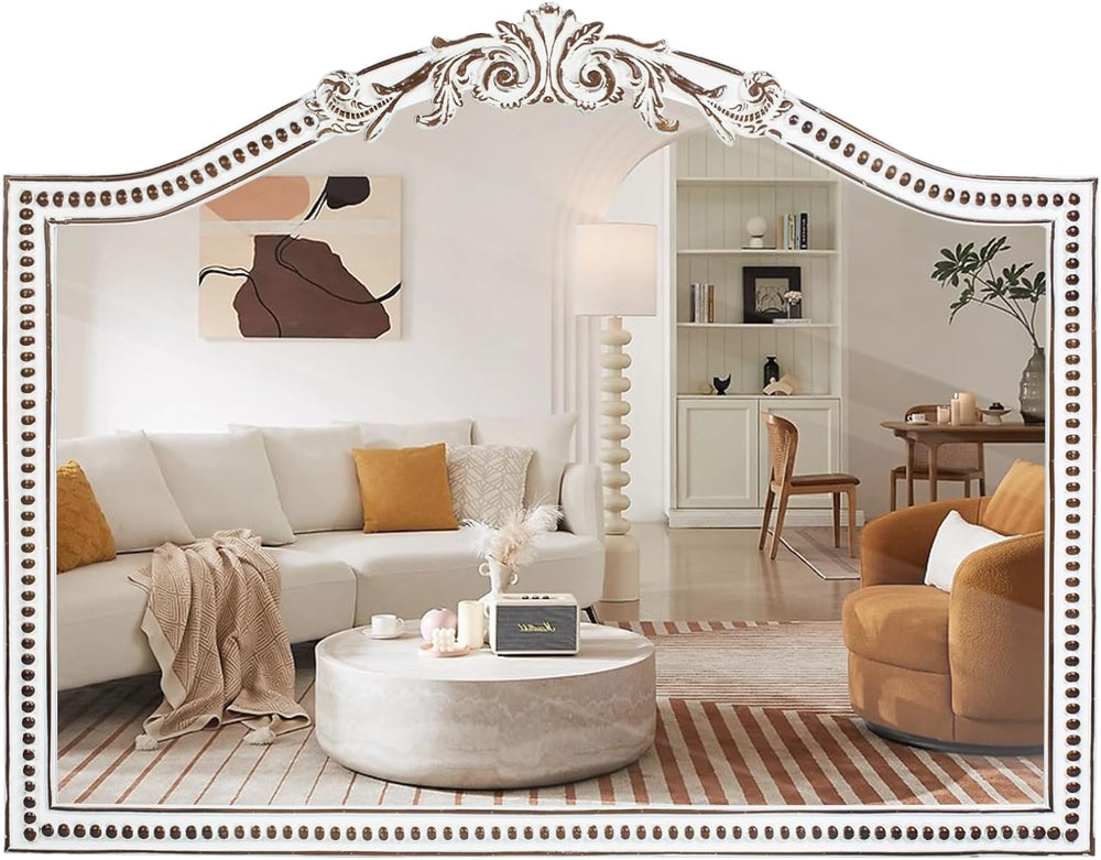 Ornate Baroque Arch Wall Mirror: 32x42 Inch Large Decorative Wood Mirrors
