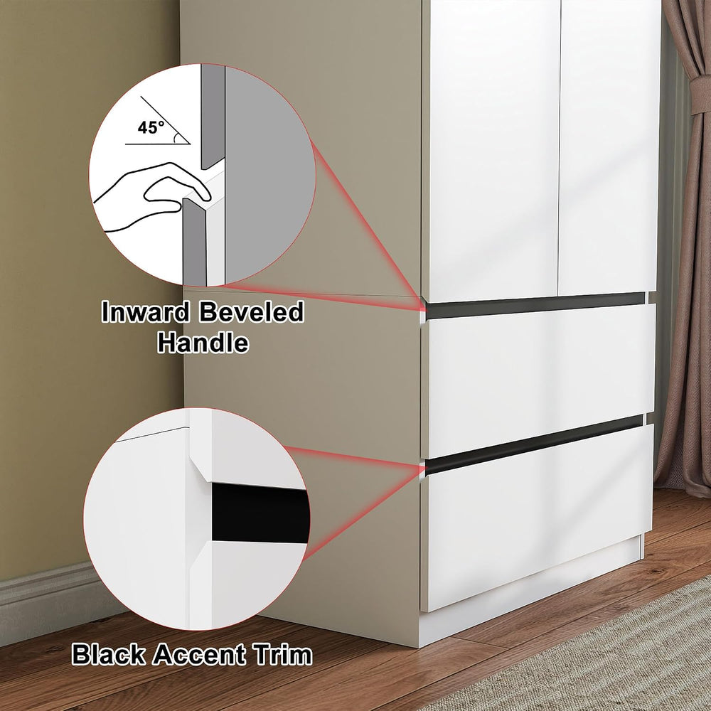 White Armoire Wardrobe Closet with 4 Drawers, 75" Tall x 63" Wide