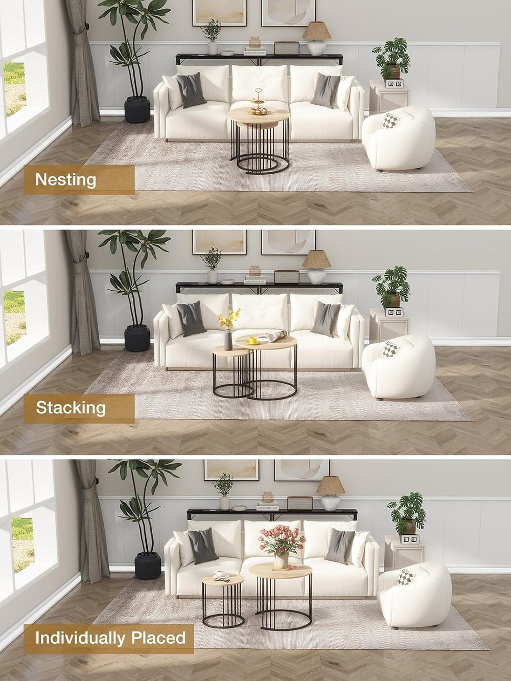 YORKING Nesting Coffee Table Set of 2, Round Table Set, Morden End Side Night...