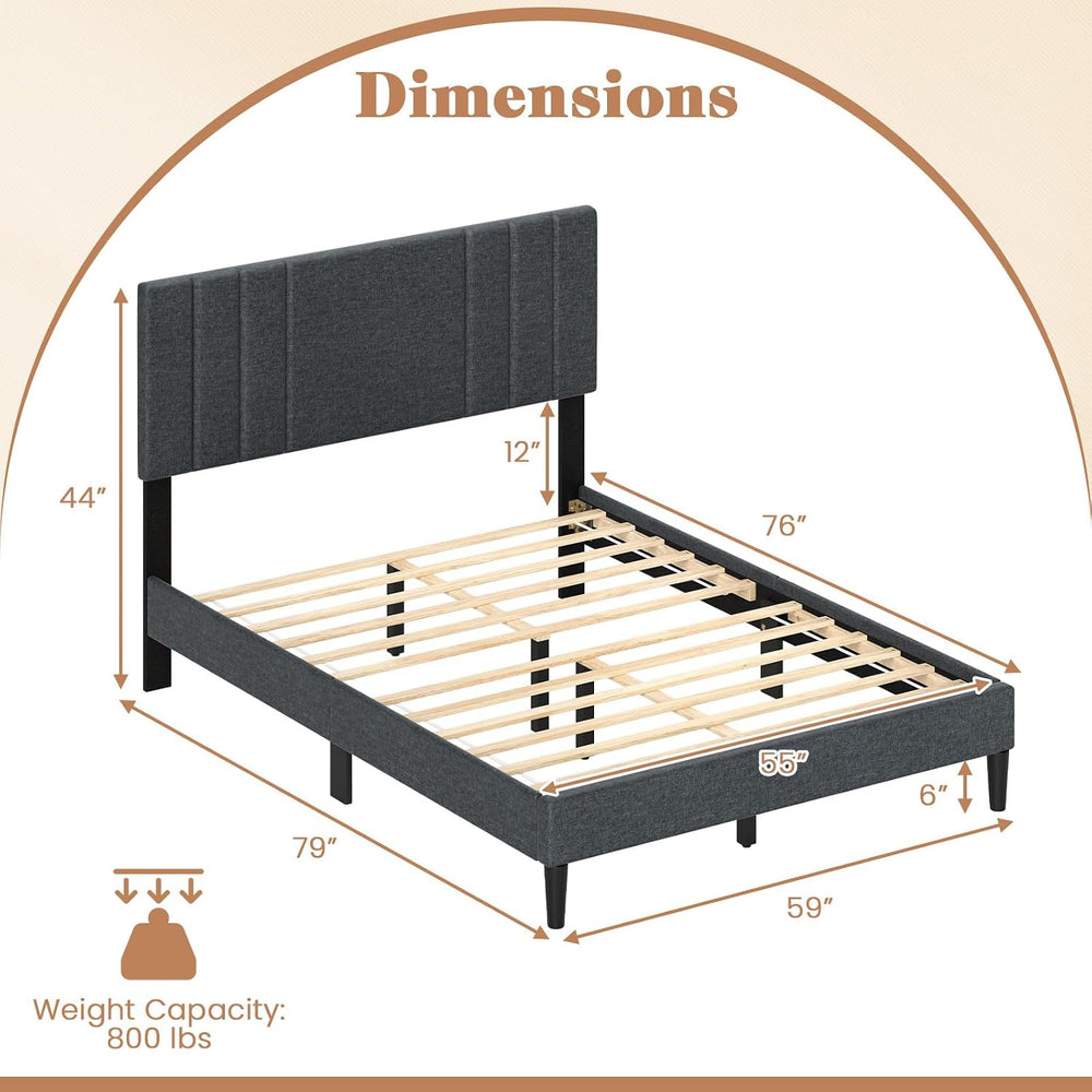 GIANTEX Full Size Platform Bed Frame, Modern Upholstered Bed Frame with Verti...