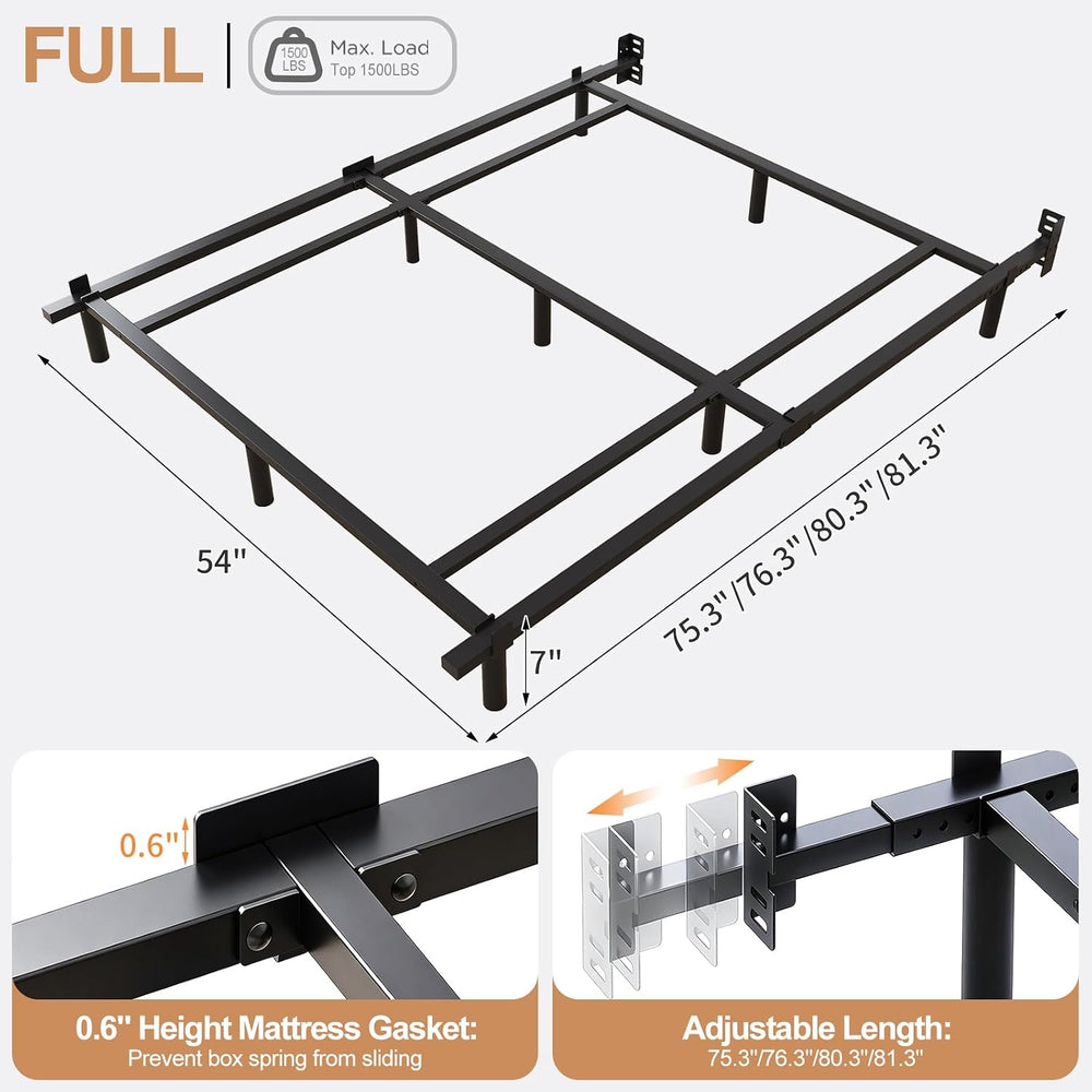 Full Size 7 Inch Low Profile Metal Platform Bed Frames, Adjustable Length