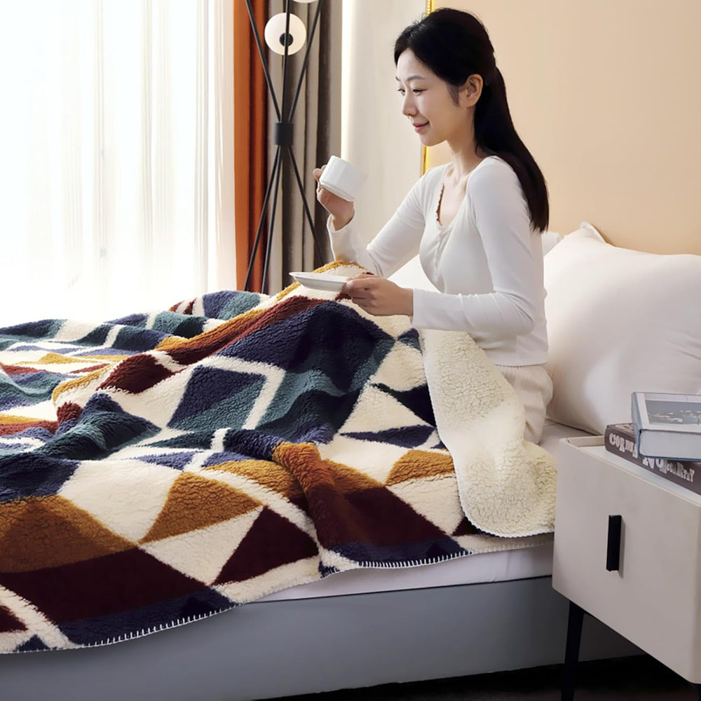 UKELER Boho Sherpa Fleece Blanket 80'' ร 90'', Ultra Soft Azt...
