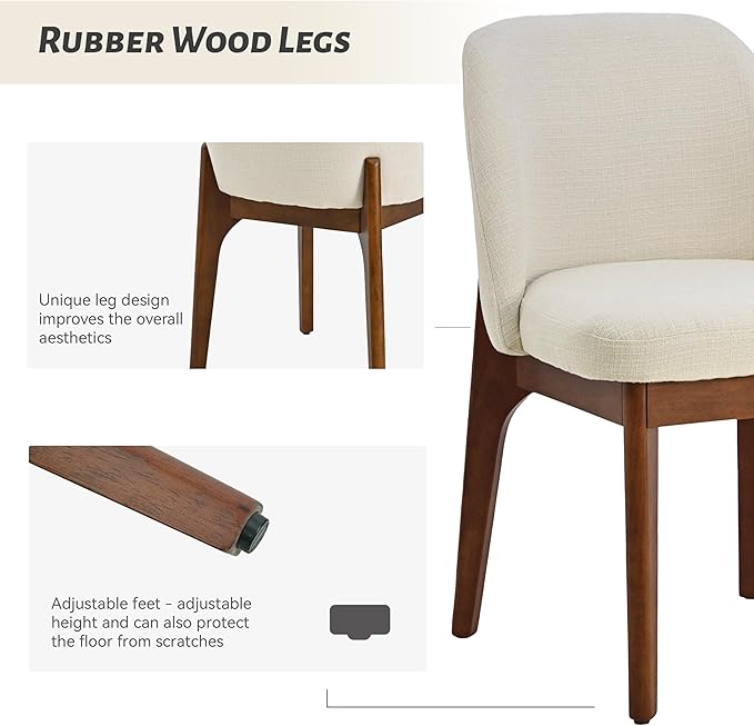VKNOW Modern Dining Chairs, Fabric Kitchen Chairs with Wood Legs and Padded S...