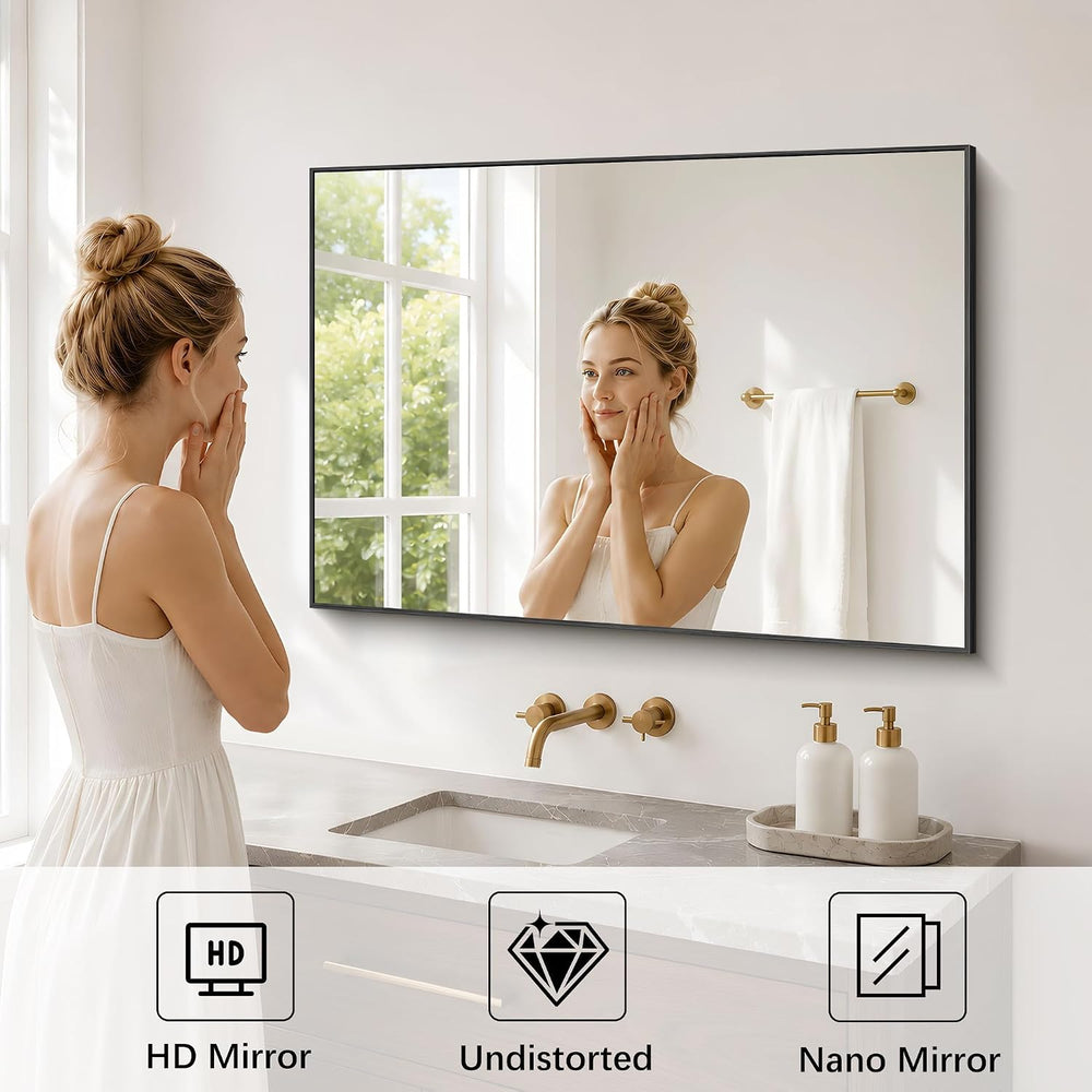 Black Bathroom Mirror for Wall, 30x40 Inch Rectangle Mirrors with Metal Frame...