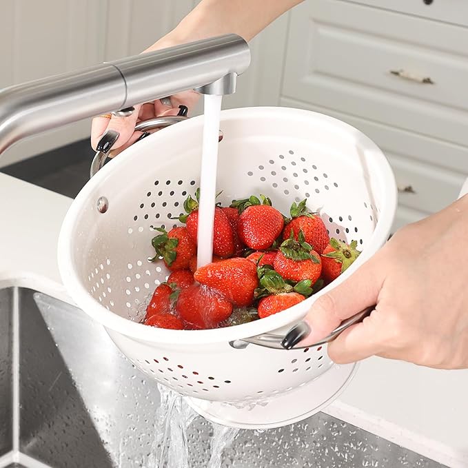 Rorence Powder Coated Steel Colanders: 3 Quart and 5 Quart Set of 2