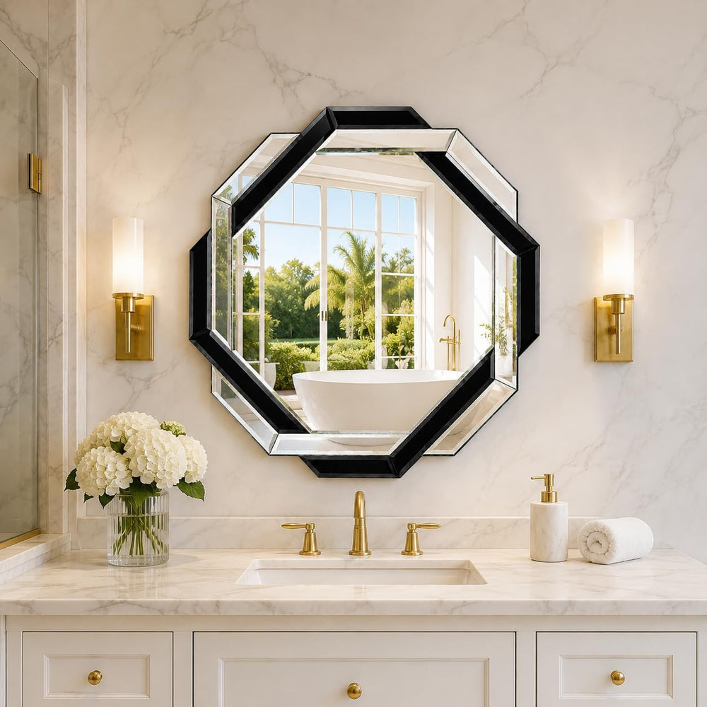 Black Bathroom Mirror-24”X24” Wall Mirrors Decorative, Beveled Edge Frameless...