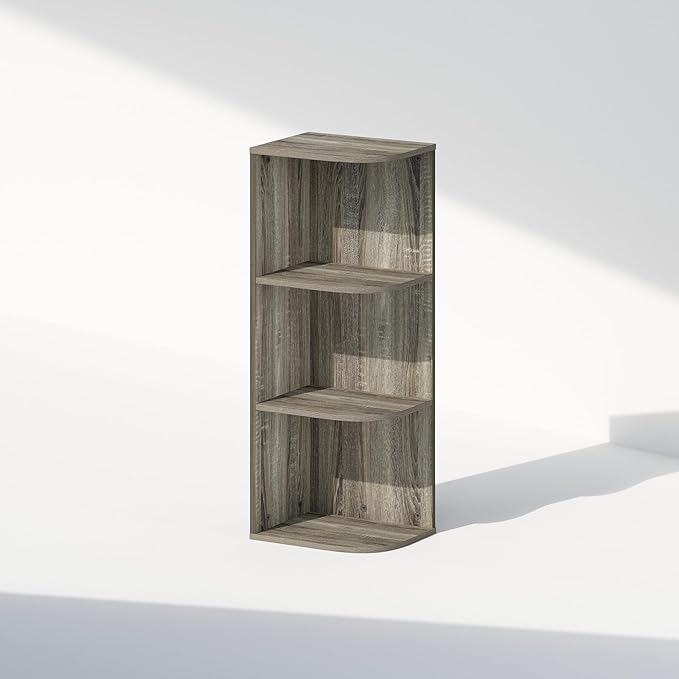 Furinno Reed Corner Shelf, 3-Tier Corner Bookshelf, Book Shelf, Corner Shelves