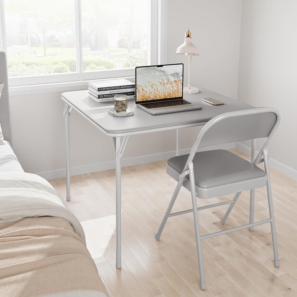Folding Portable Card Table and Foldable Chair Set of 5, Pu Upholstered Folda...