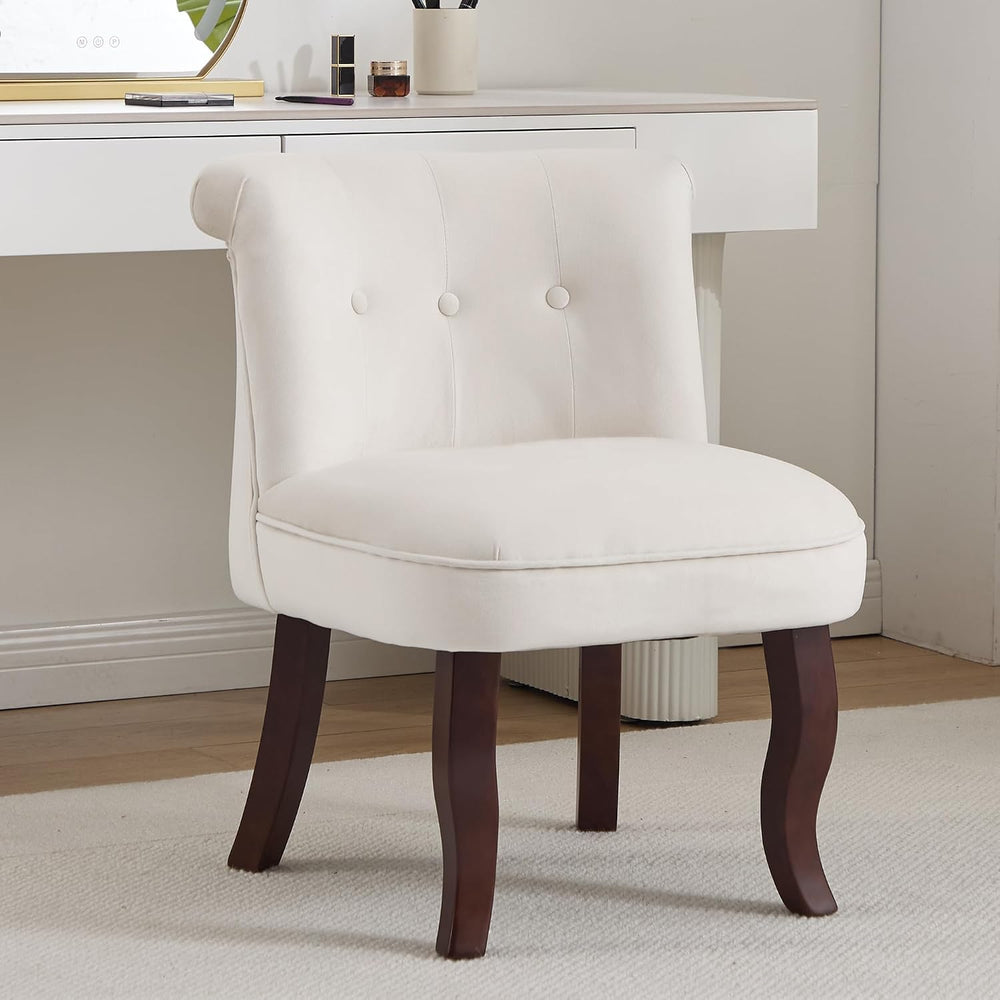 Velvet Vanity Chair with Back, Upholstered Tufted Vanity Stool with Solid Woo...