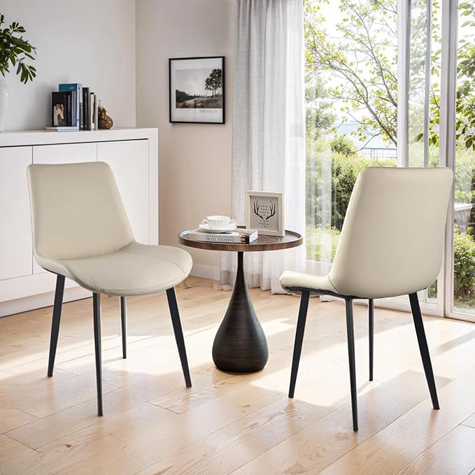 Dining Chairs, Modern PU Leather Dining Room Chair with Sturdy Metal Legs, Up...
