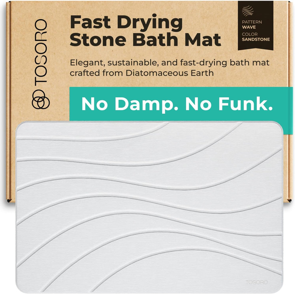 TOSORO - Stone Bath Mat Diatomaceous Earth Shower Mat Non-Slip Super Absorbent
