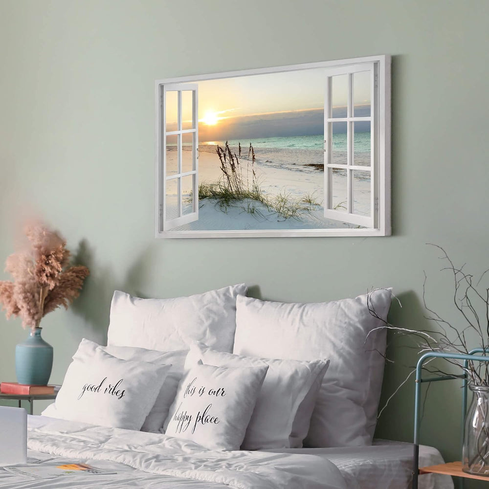 Sea Whisper Beach Painting Wall Art Canvas : 24x36 Inch Coastal Window Artwor...