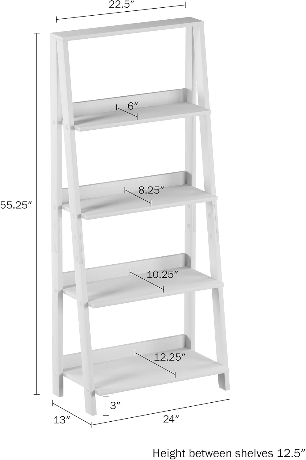 4-Tier Ladder Bookshelf - Freestanding Shelved Bookcase with X-Back Frame and...