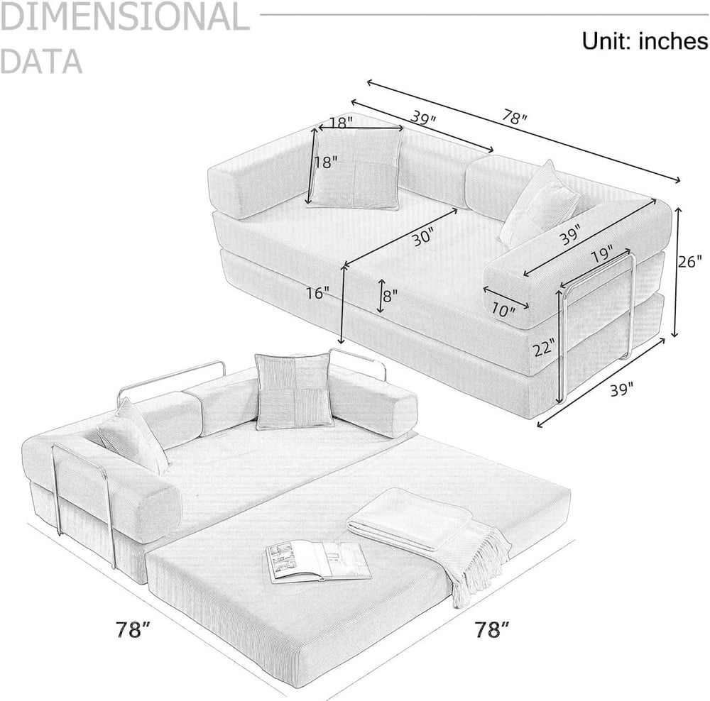 HANXIN 78'' Futon Sleeper Sofa Bed, Boneless Couch for Living Room, O...