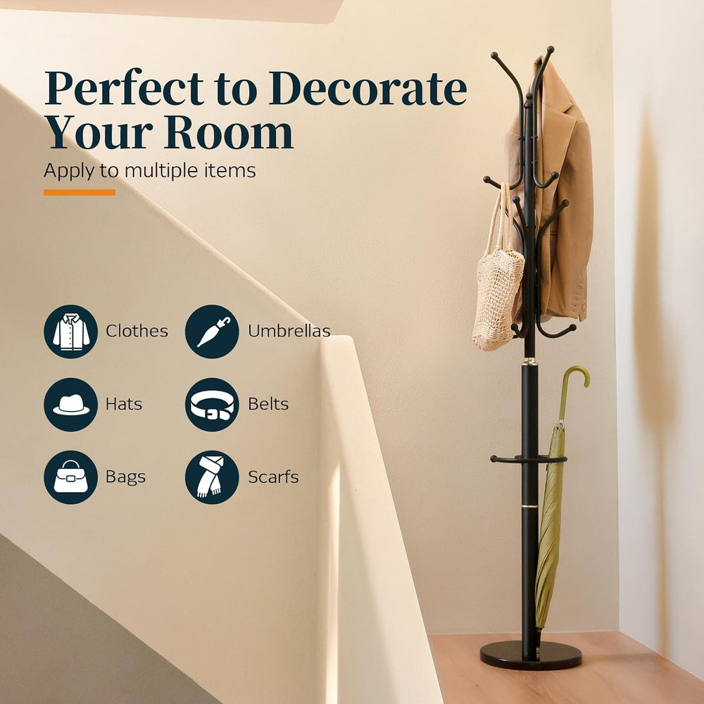 Yoobure Metal Coat Rack Freestanding with Marble Base, Coat Tree with 12 Hook...