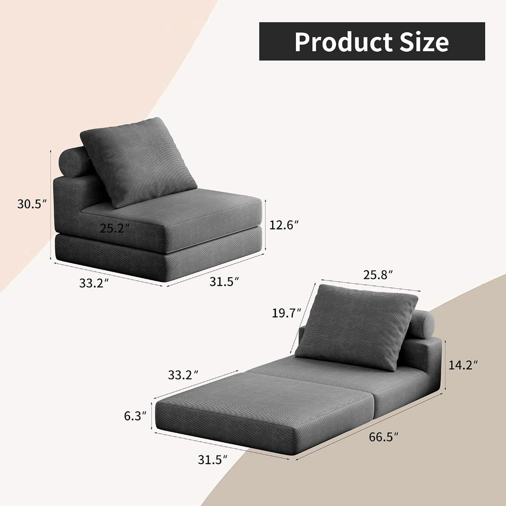 Folding Sofa Bed, 3-in-1 Convertible Sleeper Chair Bed with Pillows, Foldable...