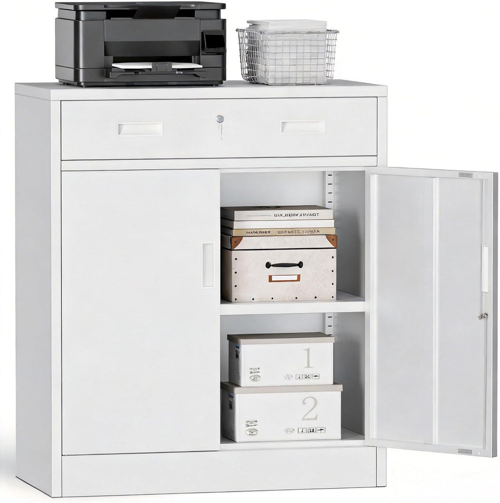 Metal Storage Cabinets with Drawer, 36" H Lockable Storage Cabinet with ...