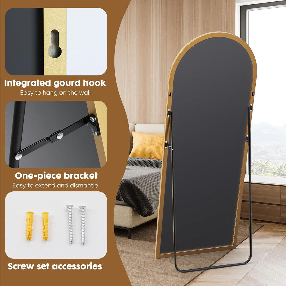Alpen Gold Arched Full Length Mirror, X-Large 64x21 Floor Mirror with Stand