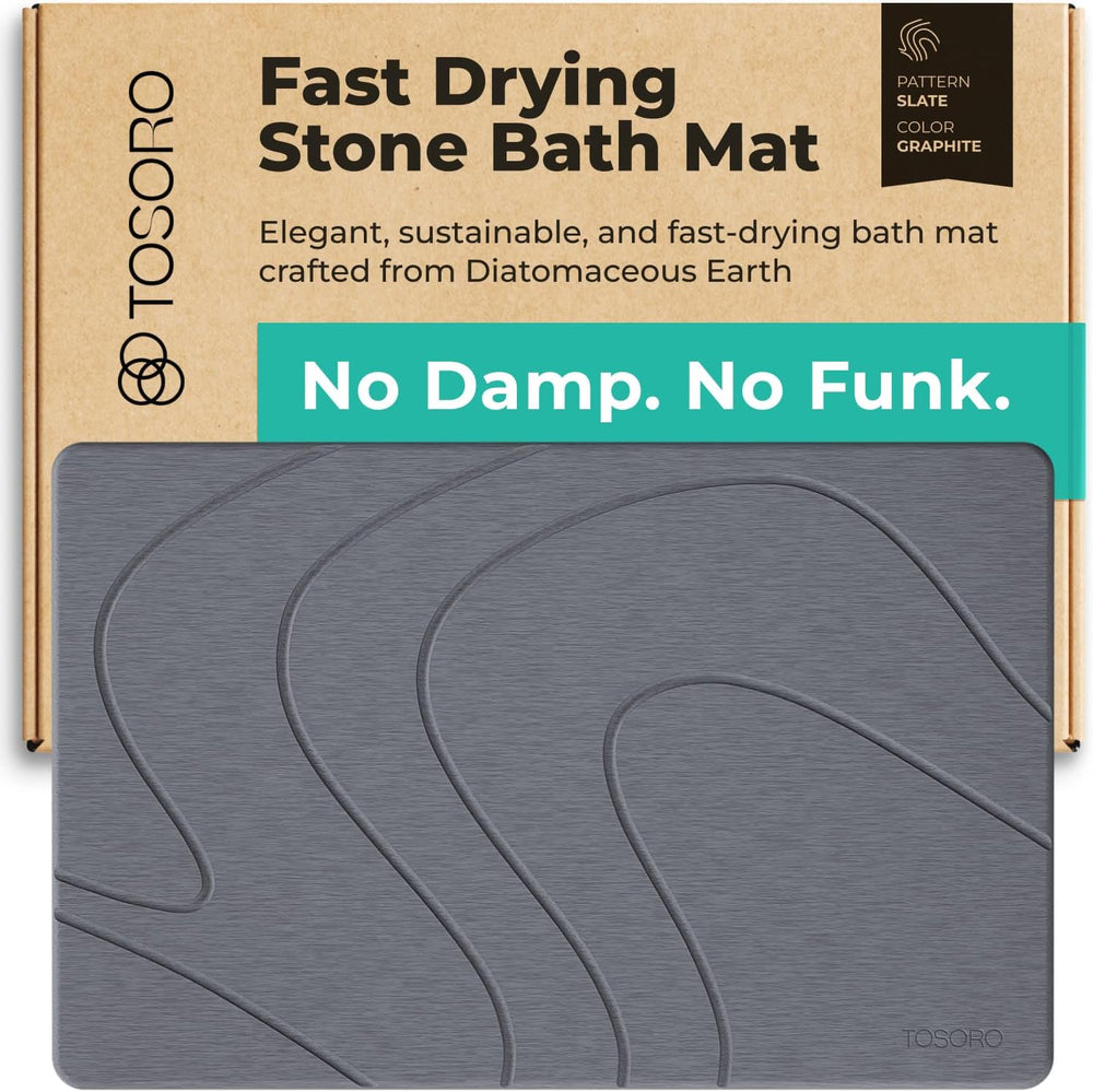 TOSORO - Stone Bath Mat Diatomaceous Earth Shower Mat Non-Slip Super Absorbent