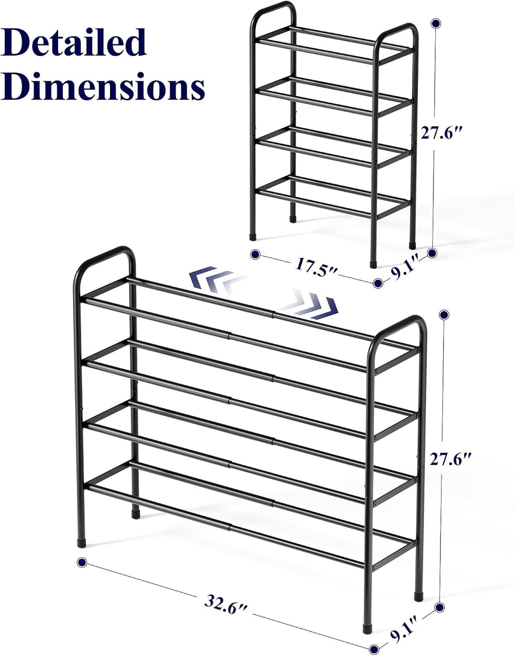 Kitsure Extendable Shoe Rack - 2-Tier Adjustable Metal Shoe Organizer, Sturdy...
