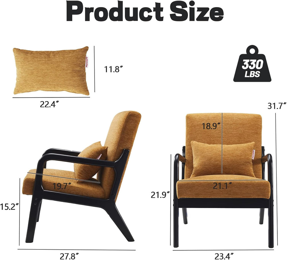 Achicsofar Accent Chair, Mid Century Modern Chenille Armchair with Pillow