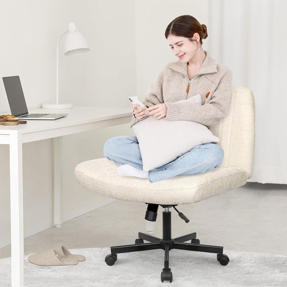 Orange Factory Criss Cross Chair, Wide Fabric Vanity Desk Seat, Beige Wheel |...