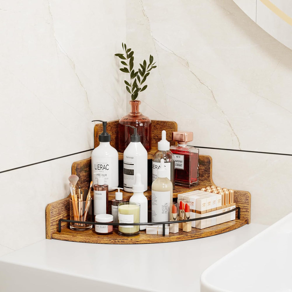 KLM Liquor Bottle Display Corner Shelf, Brown | Coffee Syrup Rack Organizer, ...