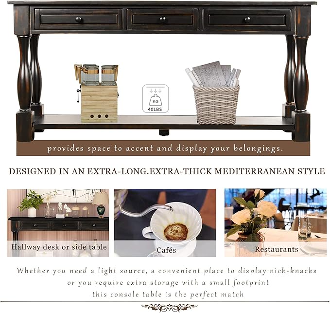 Merax Wood Farmhouse Entry Way Hallway Table with Drawers and Bottom Shelf Na...