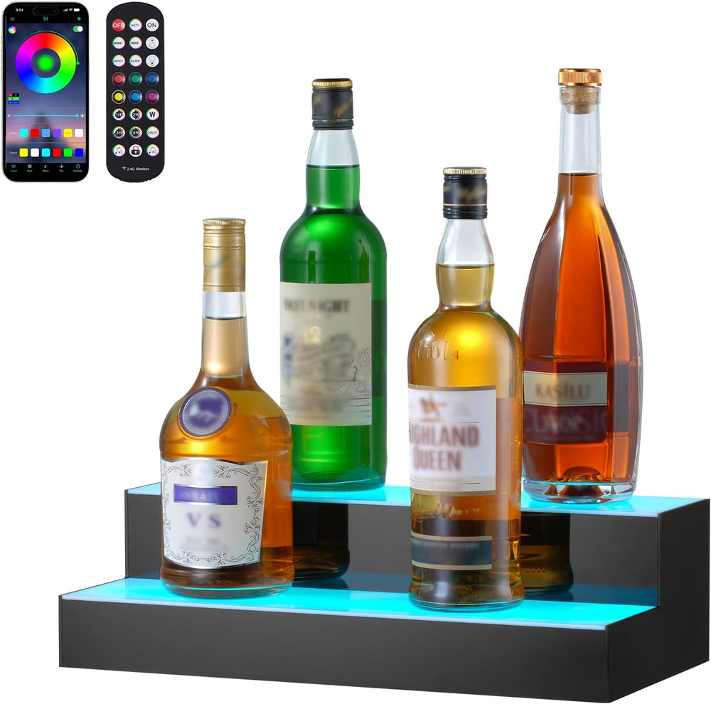 VEVOR LED Lighted Liquor Bottle Display, 2 Tiers 16 Inch Commercial Illuminat...