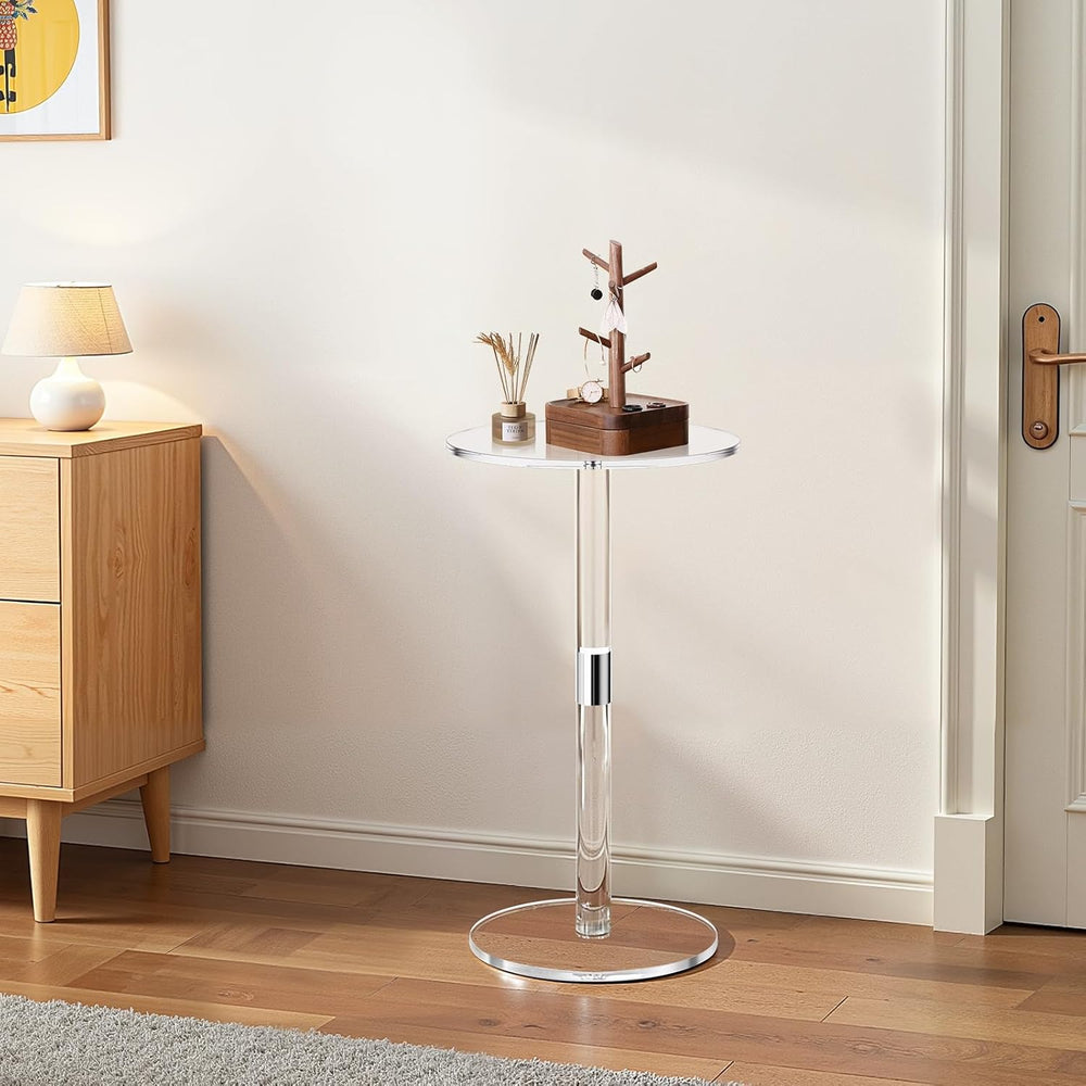 VEVOR Acrylic Drink Table, Small Round Side Table with Solid Post, Modern Cle...