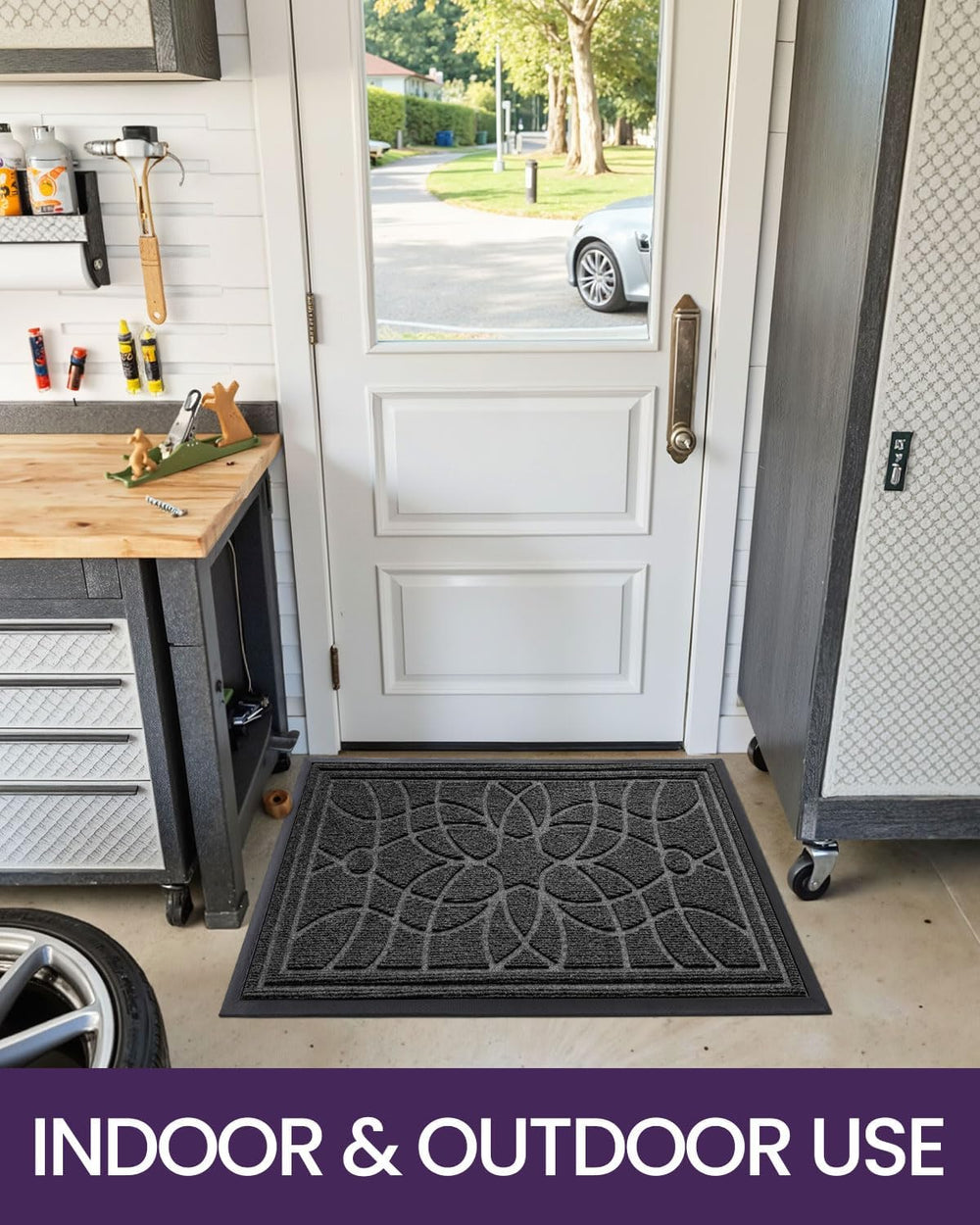 DEXI Front Door Mat Outside Entrance 24x36, Heavy Duty Non Slip, Grey