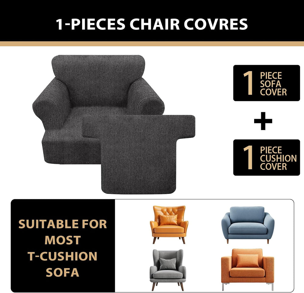 Sofa Cover 2 Pieces T Cushion Chair Covers with Arms Super Stretch Chair Slip...