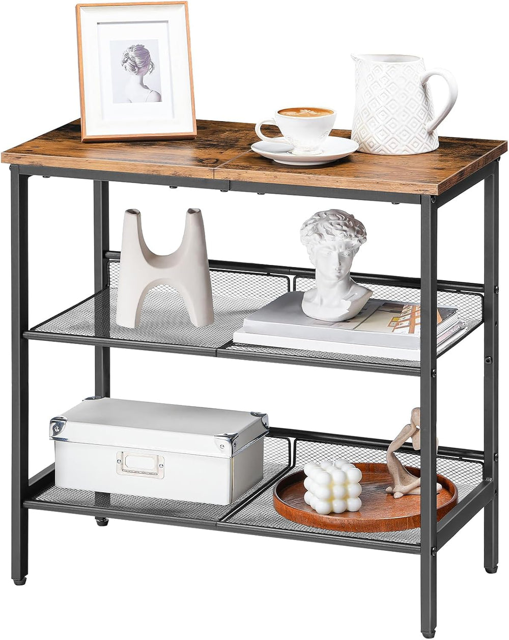 HOOBRO End Table, 3-Tier Narrow Side Table, Nightstand with 2 Flat or Slant A...