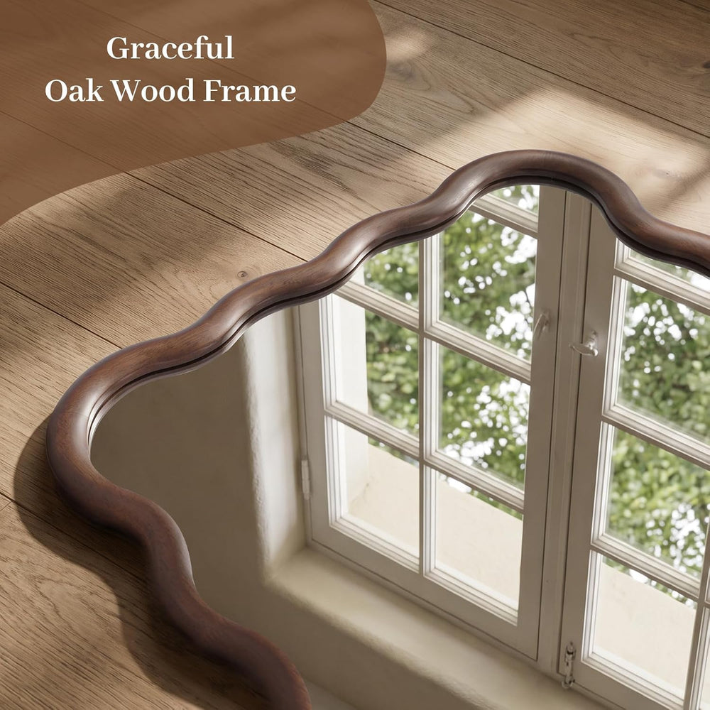 22"x30" Wavy Wood Mirror, Rectangular Wall Mirror with Natural Wood...