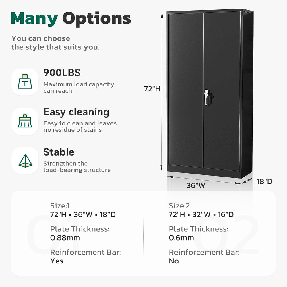 Greenvelly 72" H Metal Storage Cabinet, 36" W x 18" D Black Me...