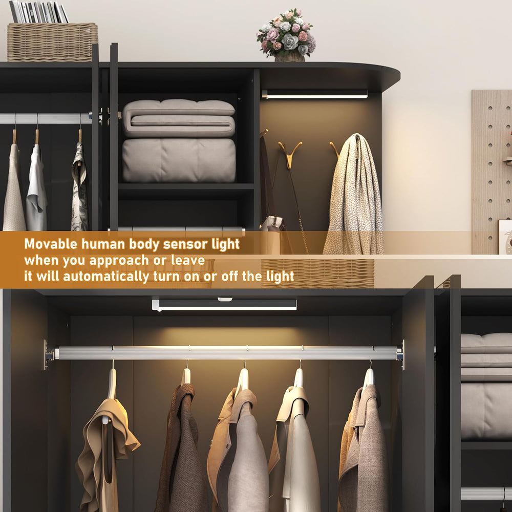 XVD Armoire Wardrobe Closet with Mirror & Sensor Light, Bedroom Armoire w...