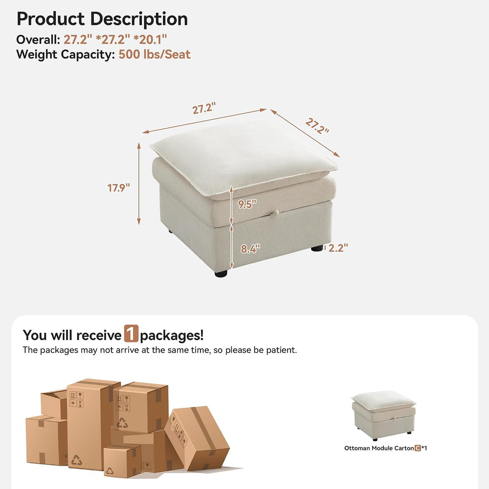 27" Large Square Ottoman with Storage, Modern Upholstered Footrest with ...