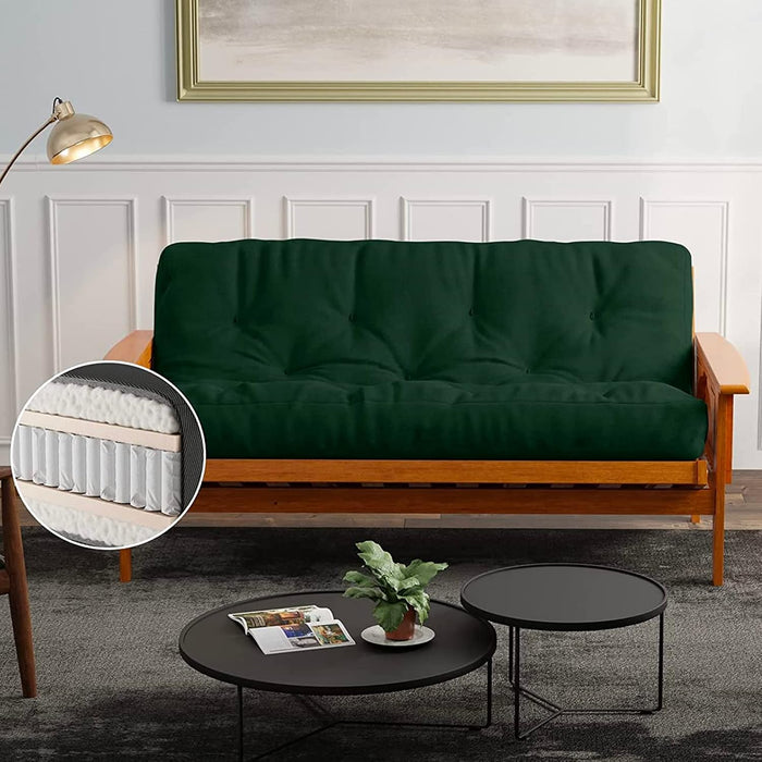 Loosh Home | 10" Full Size Futon Sofa Bed Pocket Coil Foam Mattress - USA Made, Dark Green, No Frame